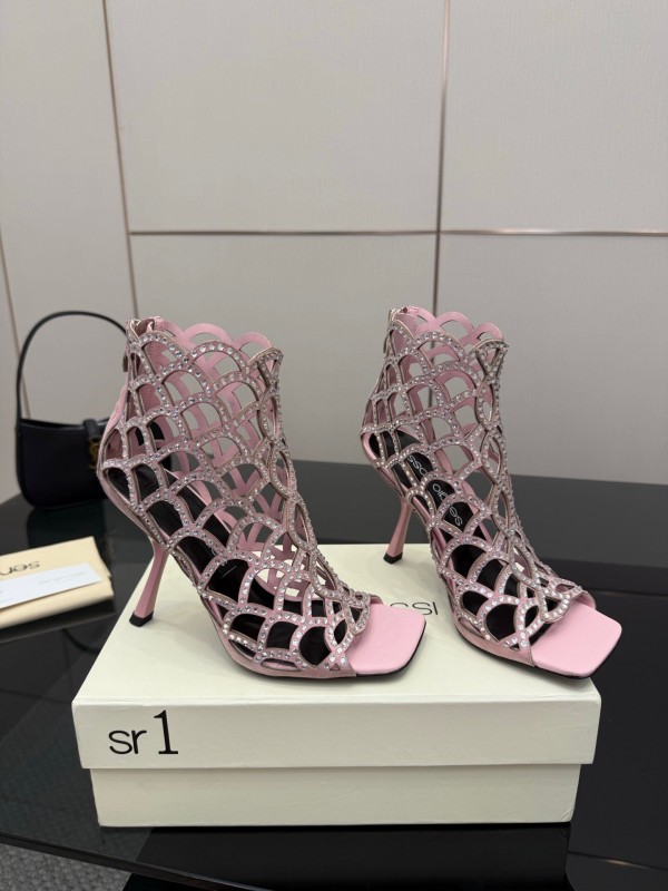 Sergio Rossi Mermaid Sandals 2025 SS Collection Elegant Fishnet High Heels - KFY00470