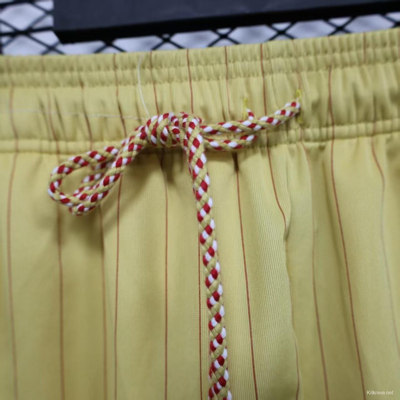 Player Version 25/26 Arsenal Yellow with Burgundy Side Stripes and Pinstripes Shorts