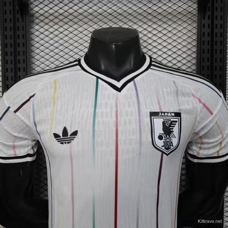 Player Version 2026 Japan Away White with Colorful Vertical Stripe Pattern Jersey