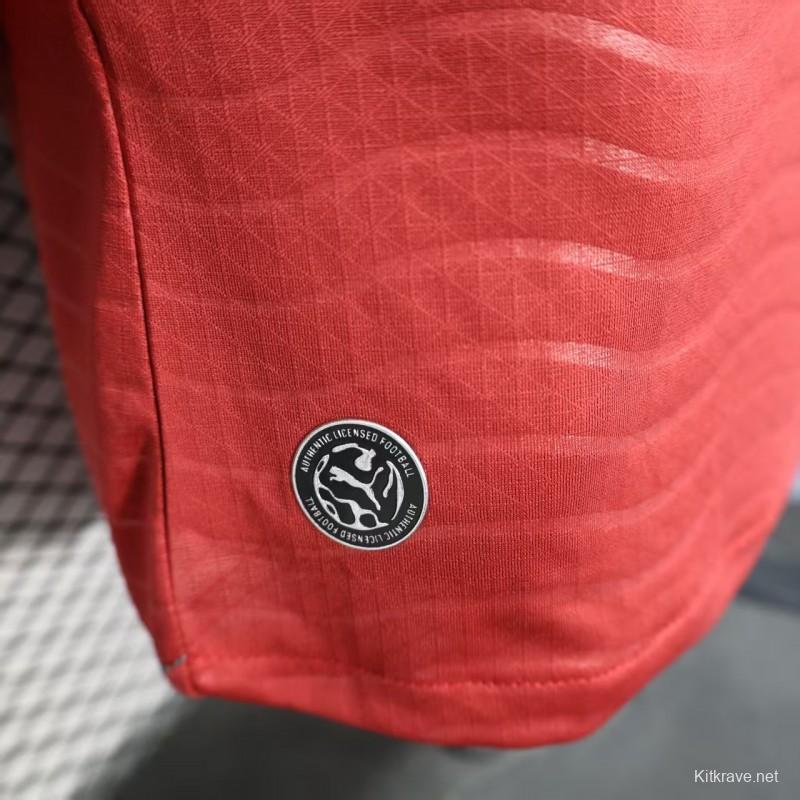 Player Version 2026 Portugal Home Long Sleeve Red with Horizontal Wave Pattern Jersey