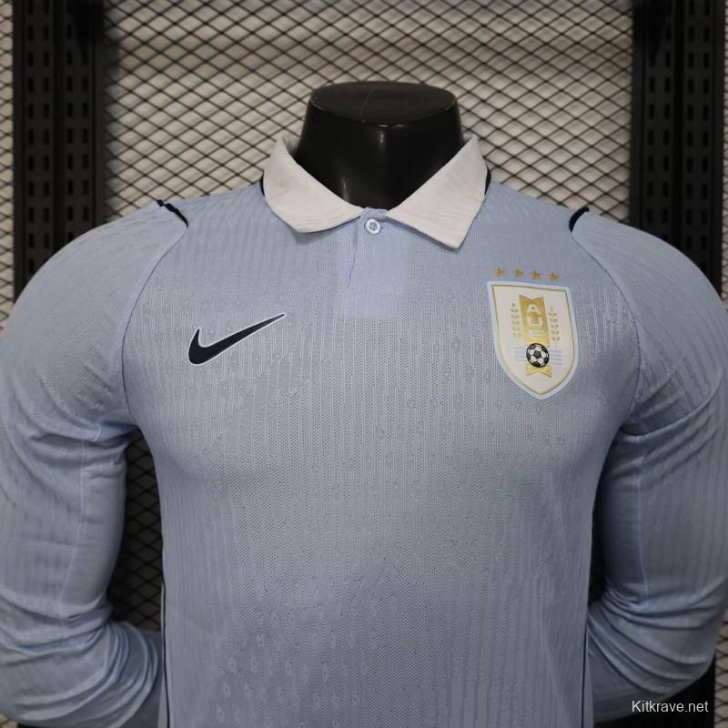 2026 Player Version Uruguay Light Blue with White Collar Long Sleeve Jersey