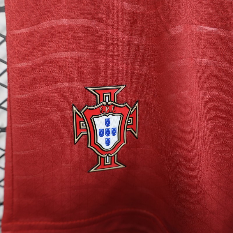 2026 Player Version Portugal Red with Wave Pattern Shorts
