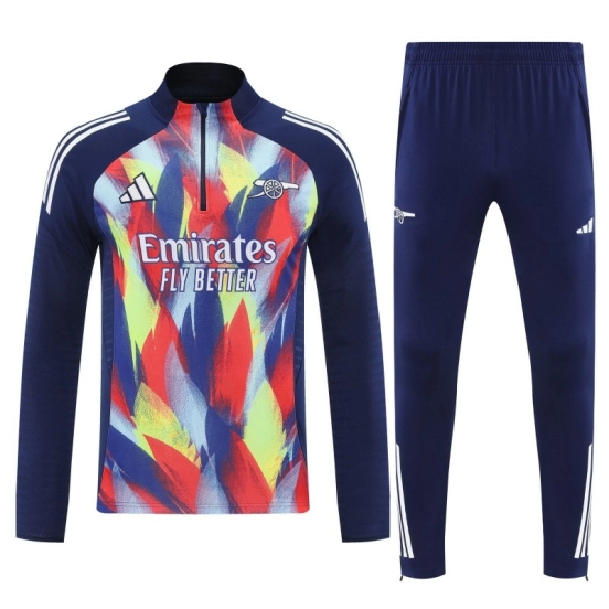 26/27 Arsenal Navy Blue Flame Print Half Zipper Jacket Tracksuit + Long Pants
