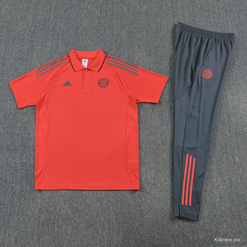 26/27  Bayern Munich Red Polo Training Shirt +Grey  Long Pants Tracksuit