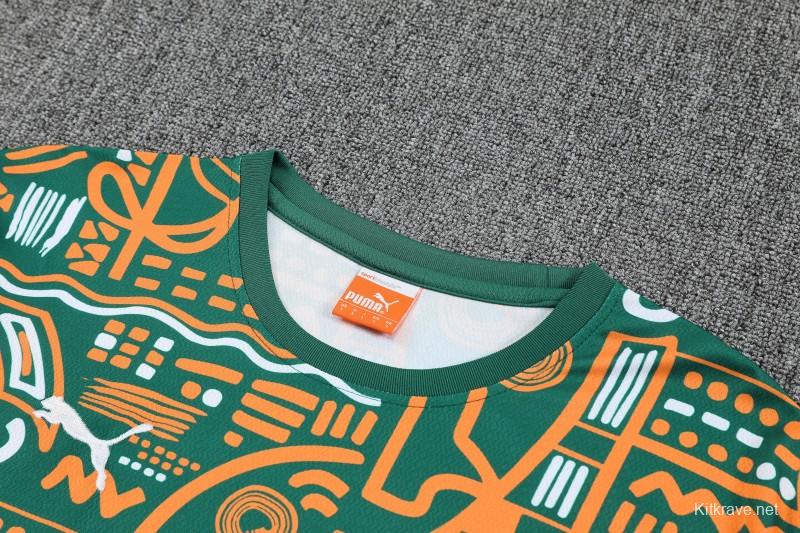 25/26 Côte d'Ivoire Green Tribal Print Short Sleeve Training Suit + Shorts