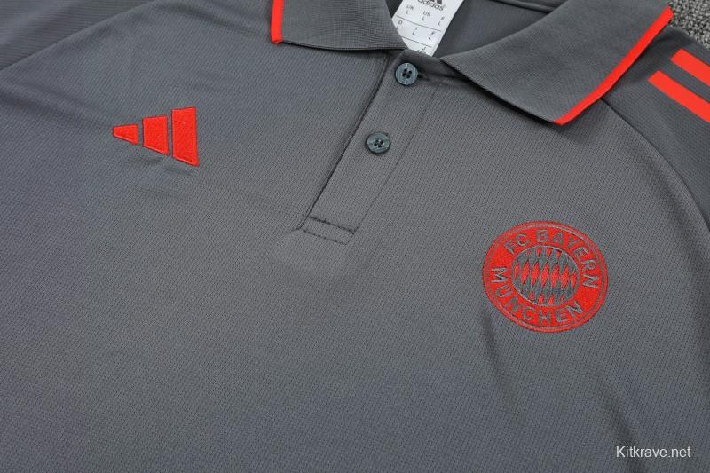 26/27 Bayern Munich  Grey  Polo Training Shirt + Long Pants Tracksuit
