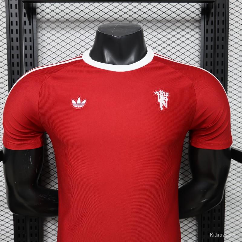Player Version 26/27 Manchester United Red with White Three-Stripe Shoulders Jersey
