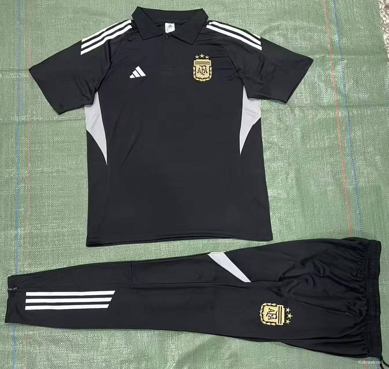 26/27  Argentina Black Polo Training Shirt + Long Pants Tracksuit