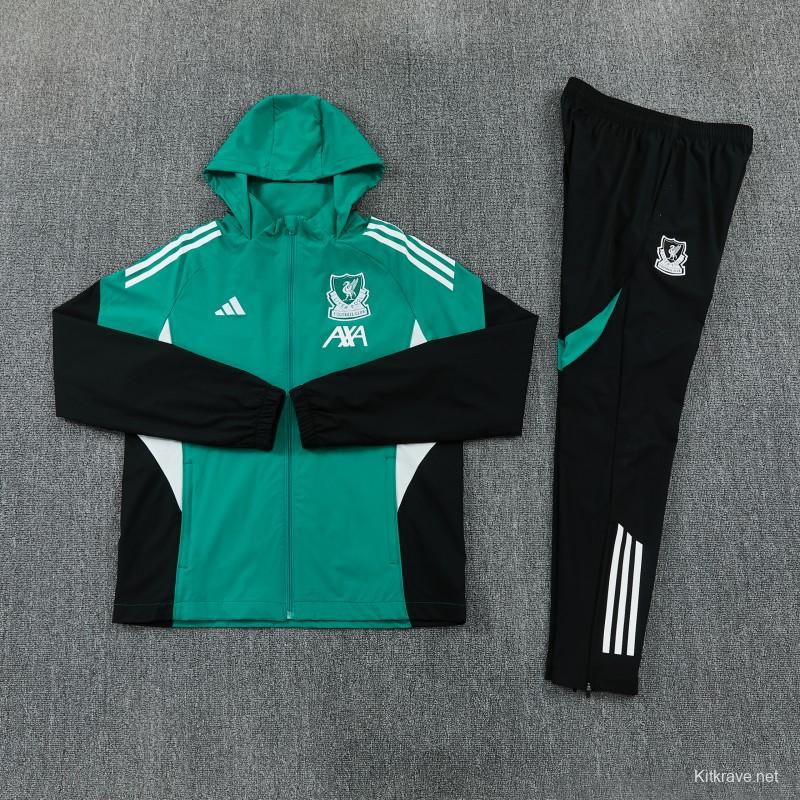 26/27 Liverpool Green Full Zipper Hooded Jacket Tracksuit + Black Long Pants