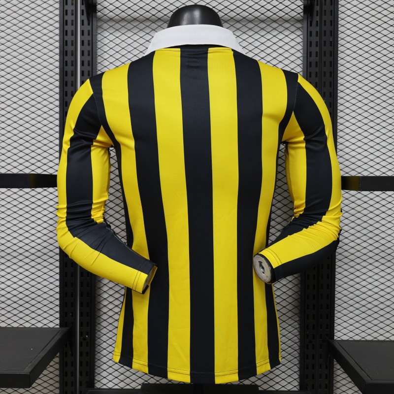 Player Version 2026 Peñarol Yellow & Black Vertical Stripes Long Sleeve Retro Heritage Jersey