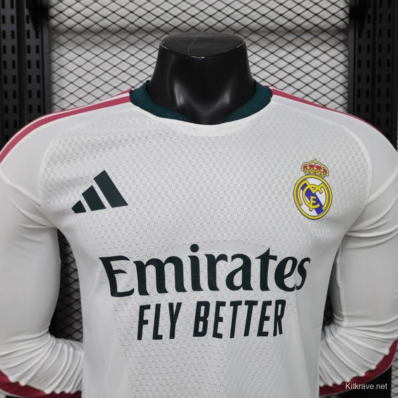 Player Version 26/27 Real Madrid White with Burgundy Stripe Long Sleeve Home Jersey