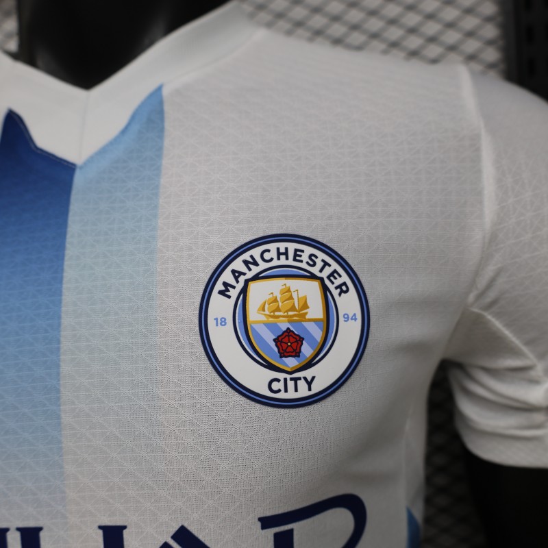 Player Version 26/27 Manchester City White with Blue Stripe Away Jersey