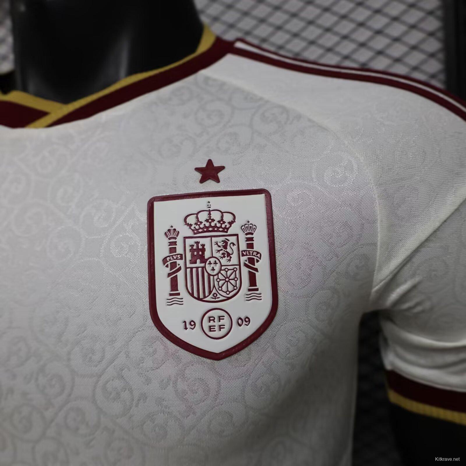 Player Version 2026 Spain  White with Burgundy & Gold Detail Away Jersey