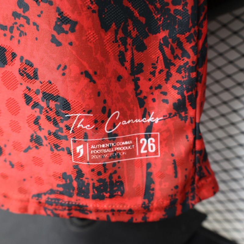 Player Version 2026 Canada National Team Red with Black Grunge Print Home Jersey