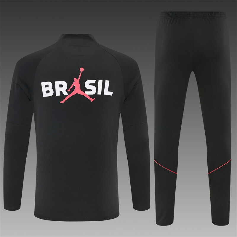 26/27 Brazil Black & Red Half Zipper Jacket Tracksuit + Long Pants