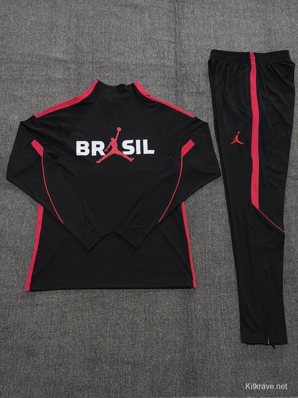 26/27 Kids Brazil Black & Red Half Zipper Jacket Tracksuit + Long Pants