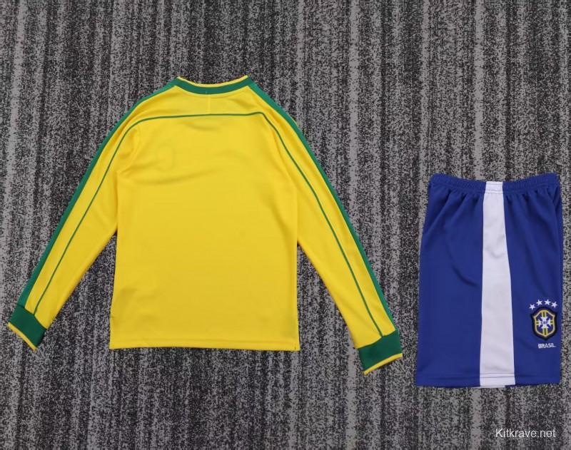 Retro Kids 1998 Brazil Home Long Sleeve Jersey