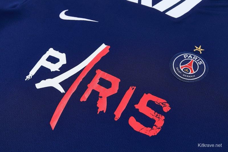 26/27 Paris Saint-Germain Navy Blue with "PARIS" Eiffel Tower Short Sleeve Tracksuit + Long Pants