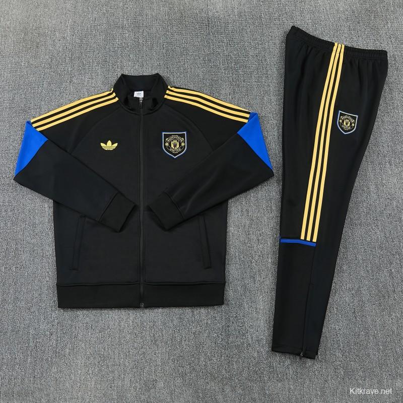 26/27 Manchester United Black & Blue Full Zipper Jacket Tracksuit + Long Pants
