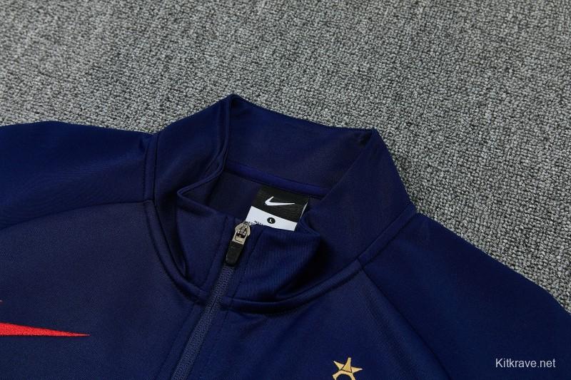26/27 Paris Saint-Germain Navy Blue with Red Chevron Stripe Full Zipper Jacket Tracksuit + Long Pants (Home)