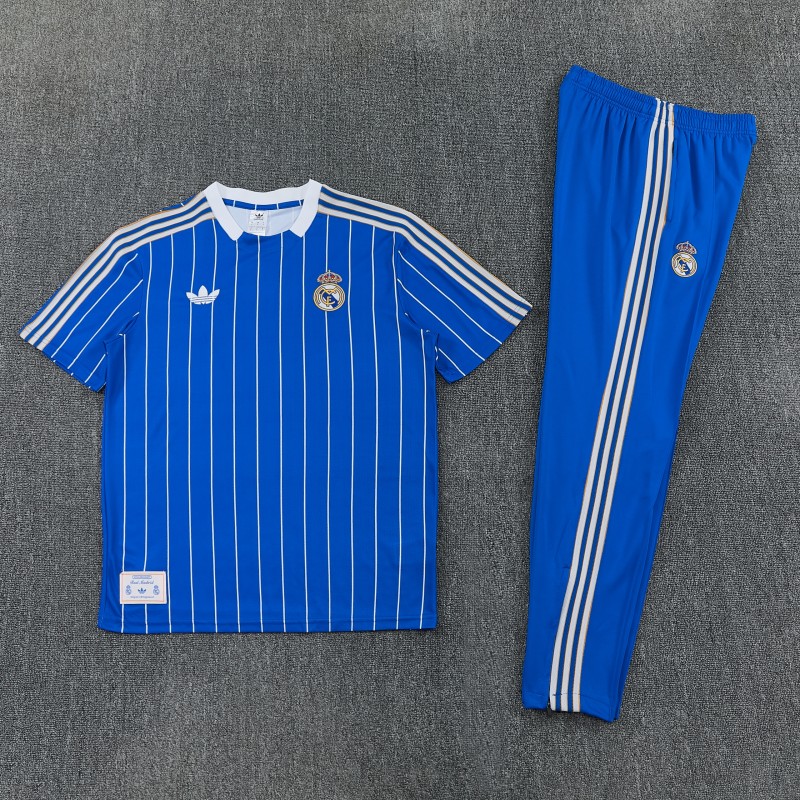 26/27 Real Madrid Blue Short Sleeve Tracksuit + Long Pants