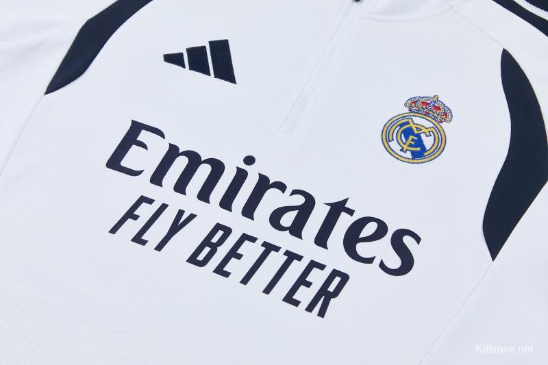 26/27 Real Madrid  White  Half Zipper Jacket Tracksuit + Long Pants