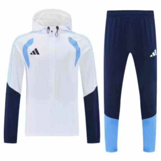 26/27 Adidas White&Navy Blue Full Zipper Hooded  Windbreaker  Jacket Tracksuit + Long Pants