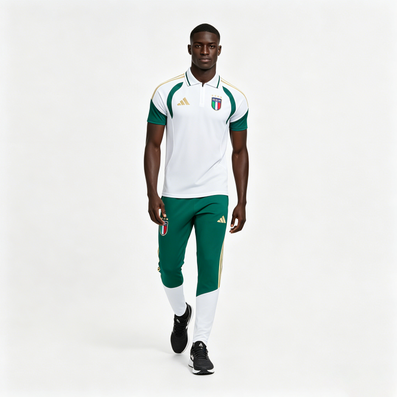 2026 Italy White & Green Half-Zip Polo Short Sleeve Tracksuit + Long Pants