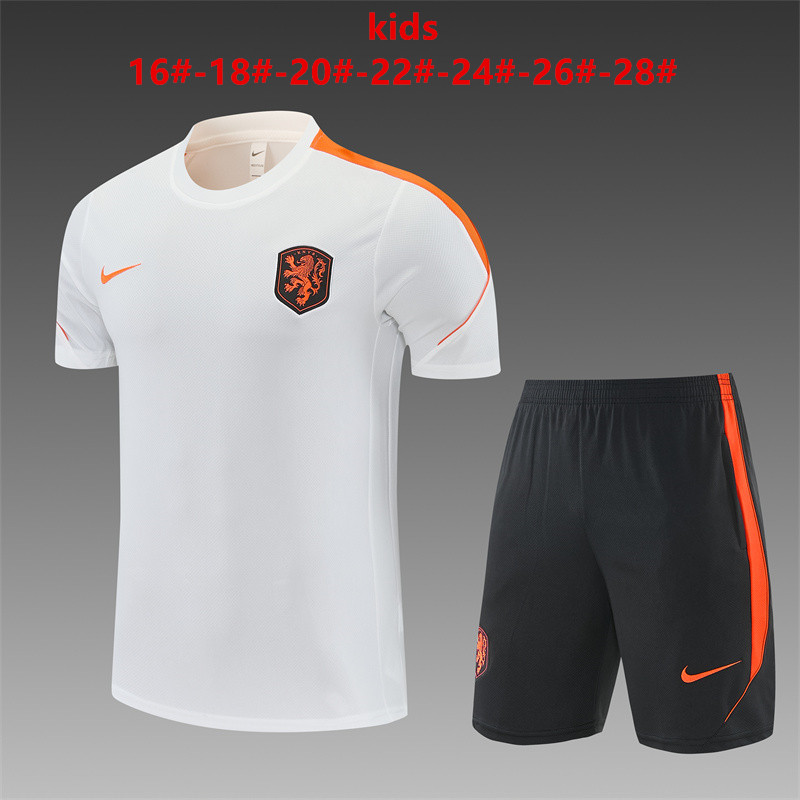 26/27 Kids Netherlands Home White Short Sleeve + Soccer Shorts