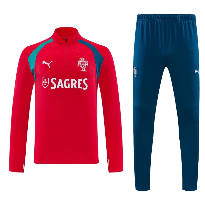 26/27 Portugal Red&Teal Half Zipper Jacket Tracksuit + Long Pants