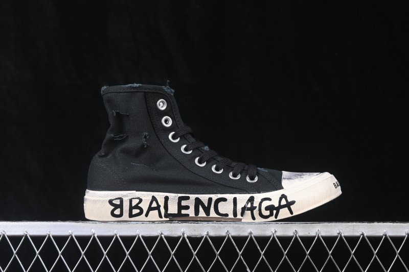Balenciaga Paris Low Distressed High-Top Lace-Up Fashion Sneakers - W3RCL1095