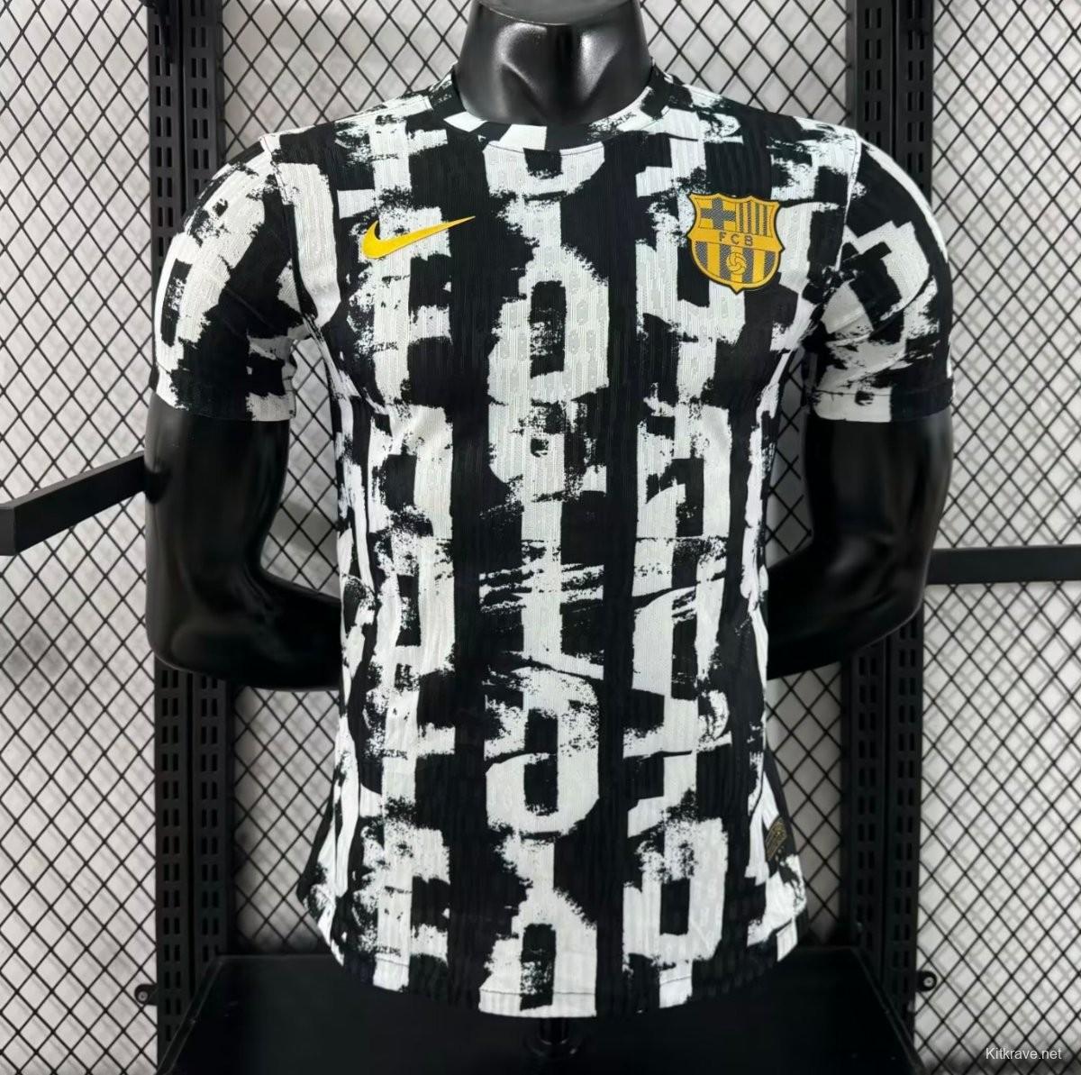 Player Version 25/26 Barcelona White with Abstract Graffiti Pattern Jersey
