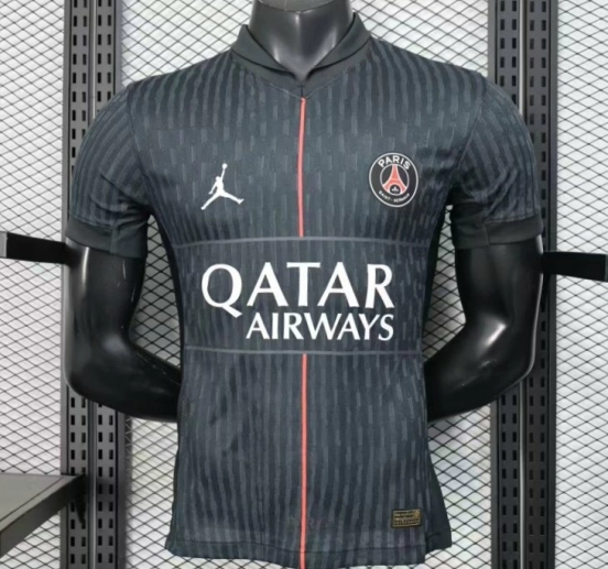 25/26 Player Version  Paris Saint-Germain Away Dark Grey with Vertical Stripe Pattern Jersey