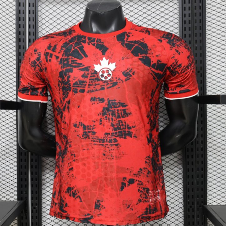 Player Version 2026 Canada National Team Red with Black Grunge Print Home Jersey