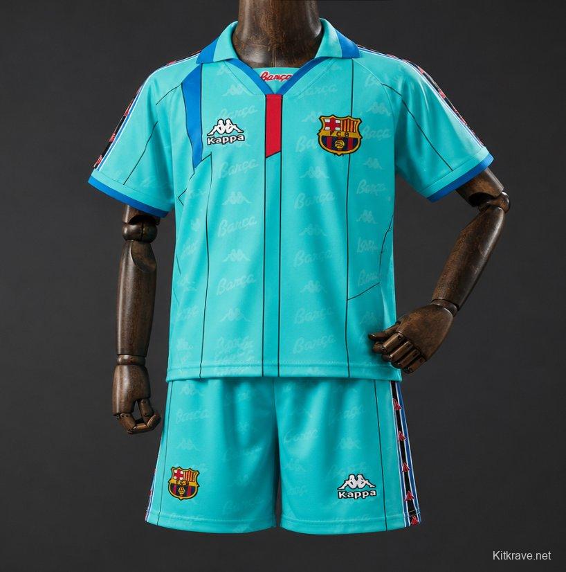 96/97 Kids Barcelona Away Retro Kit Jersey Size 16-28