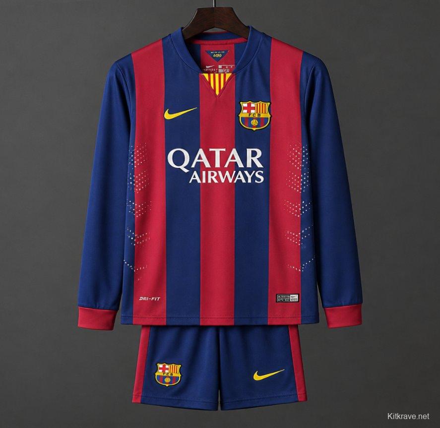 Retro Kids 14/15 Barcelona Home Long Sleeve Jersey