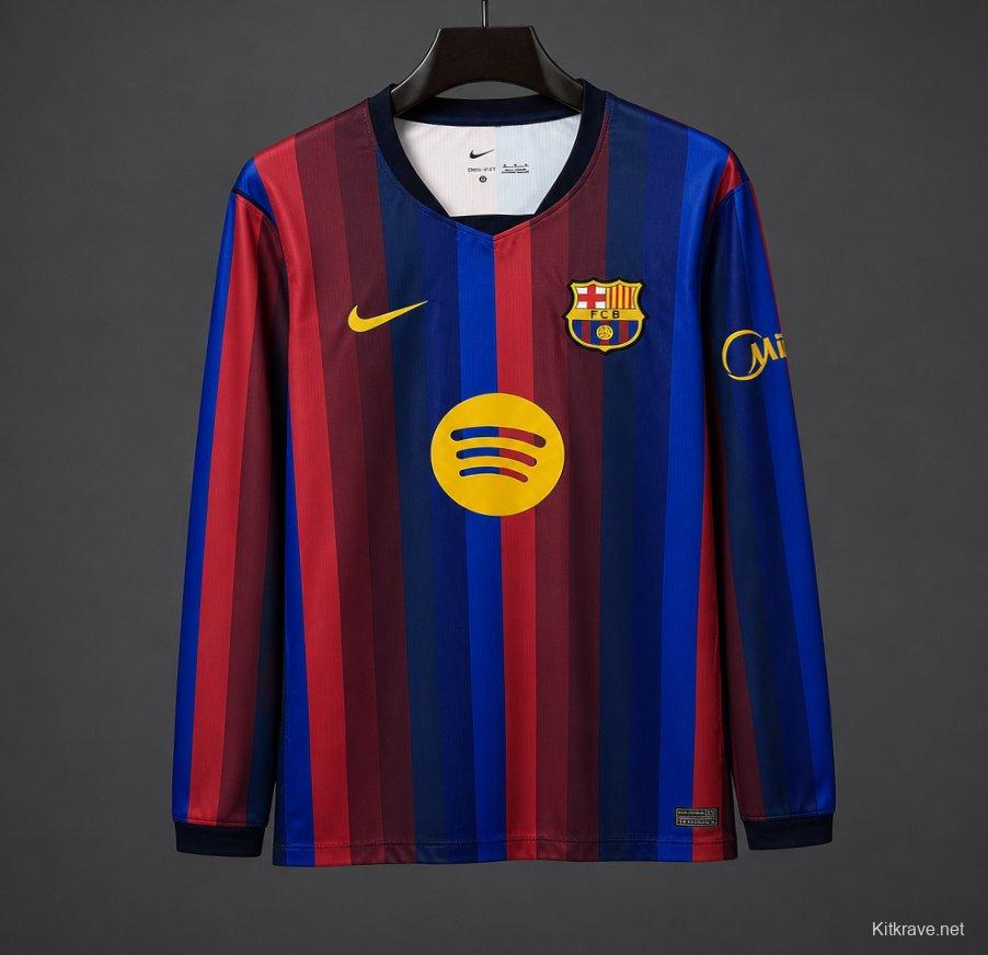 26/27 Barcelona Blue & Red Stripes Long Sleeve Home Jersey