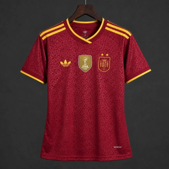 2 Star 2026 Womens Spain Away Red Special Edition Jersey With Champion Patch