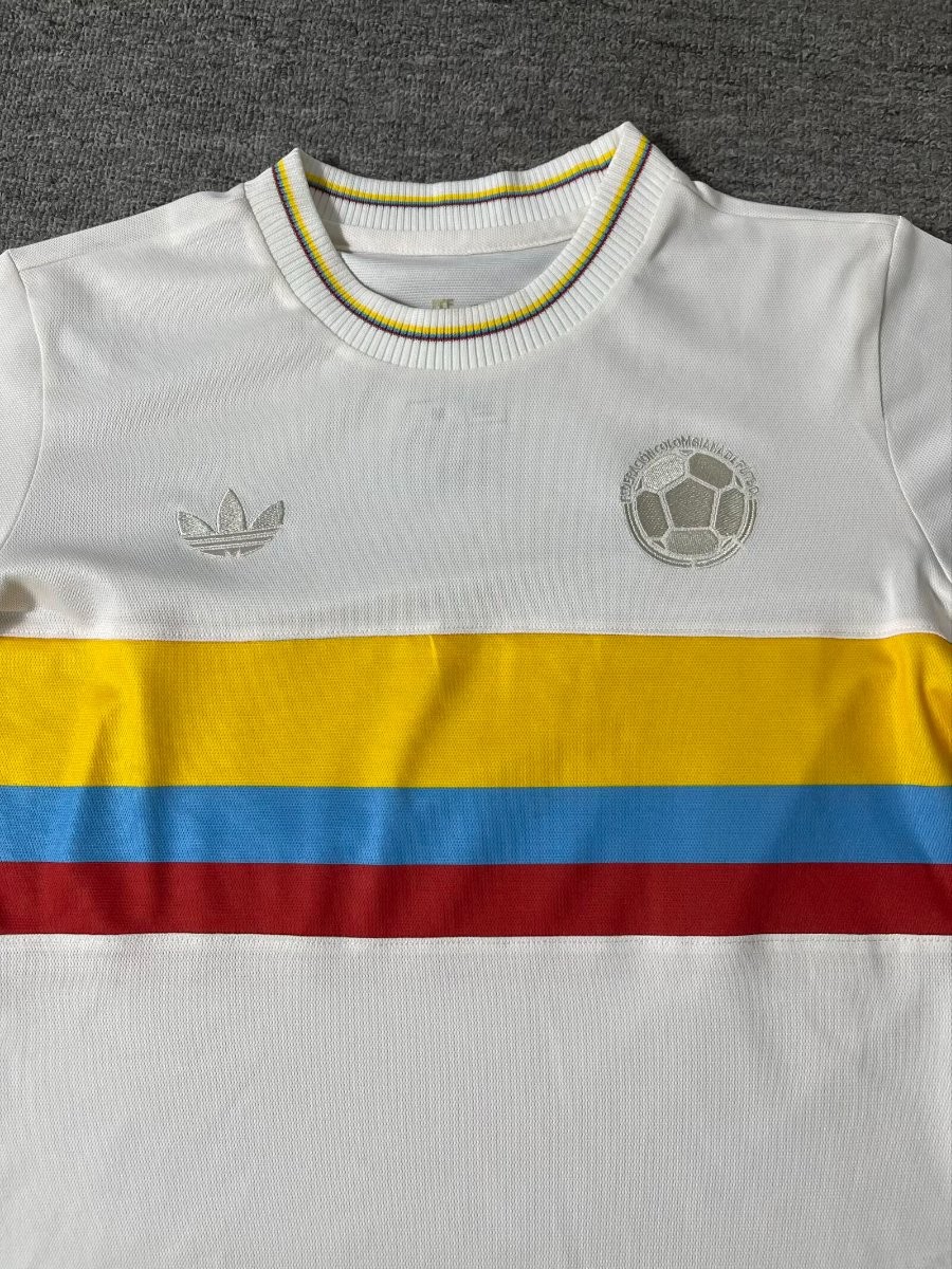 Retro 1990 Colombia White With Tricolor Stripes Away Jersey