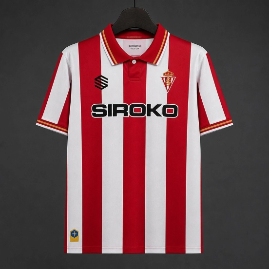 26/27 Sporting de Gijón Red & White Stripes Home Jersey