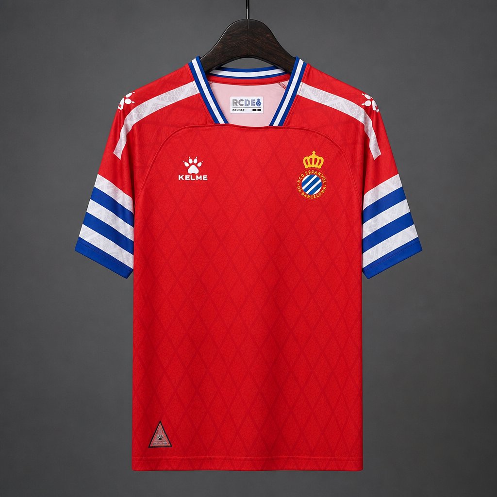 26/27 RCD Espanyol Red with Blue & White Stripe  Away Jersey