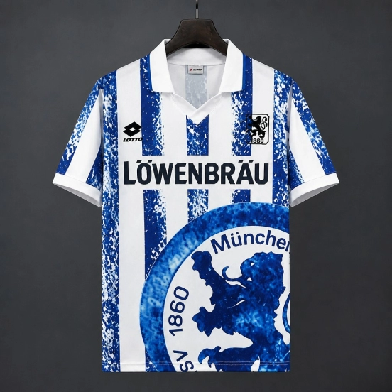Retro 94/95 TSV 1860 München Home White and Blue with Vertical Stripes  Jersey