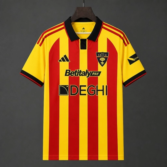 26/27 Lecce Home Yellow Red Stripes Jersey