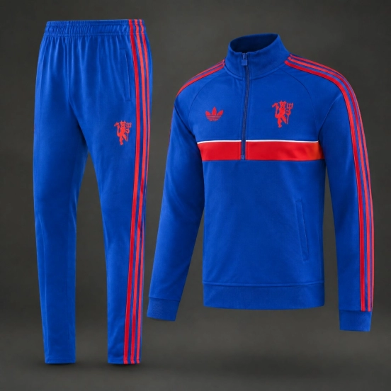 26/27 Manchester United Blue/Red Full Zipper Jacket + Long Pants